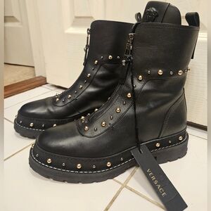 Versace Black City Stud Moto Boots Womens Size 41
